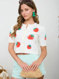 Tomato Motif Short Sleeve Button Down Cardigan