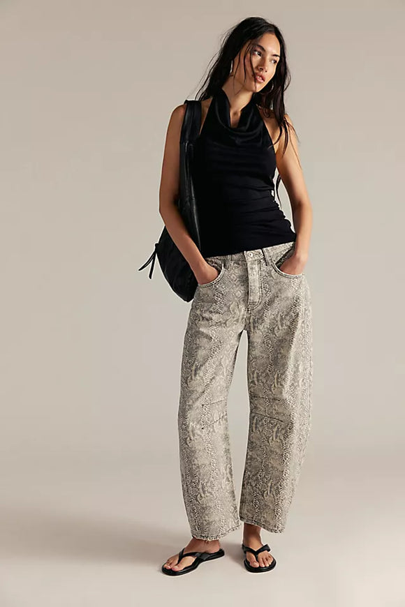 We The Free Good Luck Printed Barrel Jeans