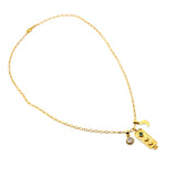 Brass Emerald and Moonstone Charm Necklace 