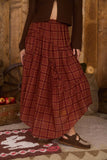 Plaid Ruffle Detail Handkerchief Midi Skirt