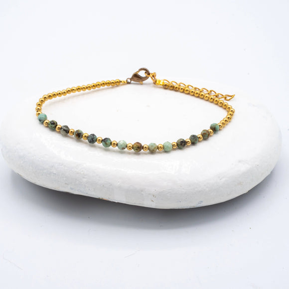 Simple Brass Beaded Stone Bracelet: Turquoise