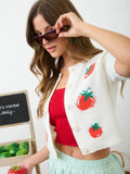 Tomato Motif Short Sleeve Button Down Cardigan