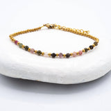 Simple Brass Beaded Stone Bracelet: Turquoise