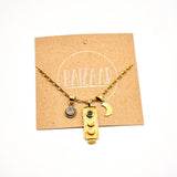 Brass Emerald and Moonstone Charm Necklace 
