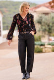 Floral Embroidered V-Neck Blouse With Frills