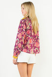 Contrast Placket Floral Long Sleeve Top