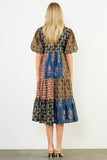 Puff Sleeve Floral Print Tiered Dress