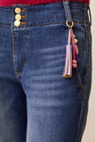 Audrey Palazzo Jeans with Printed Cuff and Novelty Pearl Belt Charm