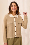 Double Knit Long Sleeve Button Front Collared Cardigan