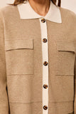 Double Knit Long Sleeve Button Front Collared Cardigan