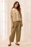 Double Knit Long Sleeve Button Front Collared Cardigan