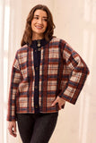 Eyelash Knit Plaid Button-Front Mock Neck Sweater Cardigan