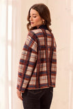 Eyelash Knit Plaid Button-Front Mock Neck Sweater Cardigan