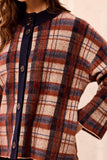 Eyelash Knit Plaid Button-Front Mock Neck Sweater Cardigan