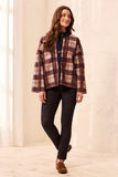 Eyelash Knit Plaid Button-Front Mock Neck Sweater Cardigan