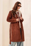 Faux Suede Belted Trench Coat With Removal Fooler Hood