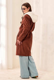 Faux Suede Belted Trench Coat With Removal Fooler Hood