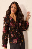 Floral Embroidered V-Neck Blouse With Frills