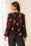 Floral Embroidered V-Neck Blouse With Frills