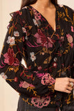 Floral Embroidered V-Neck Blouse With Frills