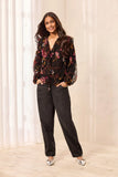 Floral Embroidered V-Neck Blouse With Frills