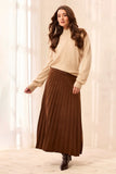 Pleated Stretchy Faux Suede Pull-On Maxi Skirt