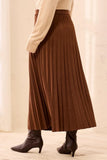 Pleated Stretchy Faux Suede Pull-On Maxi Skirt