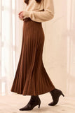 Pleated Stretchy Faux Suede Pull-On Maxi Skirt