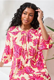 Notch Neck 3/4 Sleeve Tiered Tunic Dress