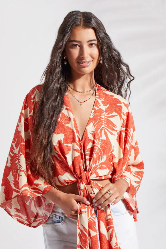 Printed Kimono Top with Front Tie