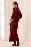 Satin Effect Midi Skirt With Lace Trim Hem