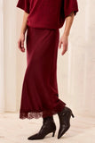 Satin Effect Midi Skirt With Lace Trim Hem