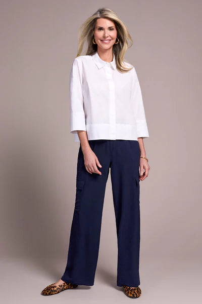 Soft Poplin 3/4 Sleeve Button Front
