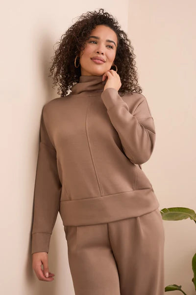 Techno Lux Drop Shoulder Funnel Neck Knit Top