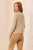 Soft Textured Crew Neck Button-Front Long Sleeve Knit Top
