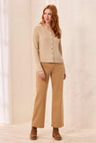 Soft Textured Crew Neck Button-Front Long Sleeve Knit Top