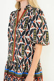 Puff Sleeve Print V-Neck Dress